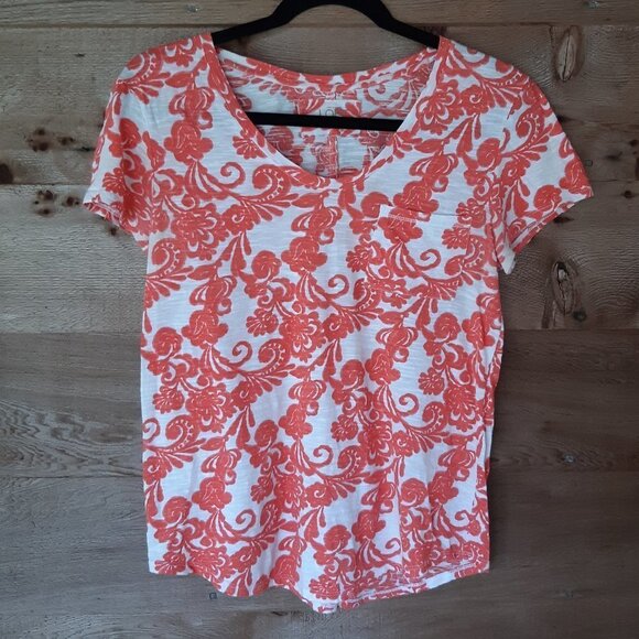 Loft Coral and White Printed Pocket Tee Small - Picture 1 of 3